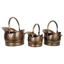 Set Of 3 Classic Scuttles - Antique Solid Brass 45cm