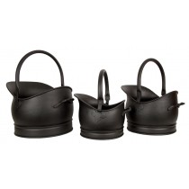 Solid Metal Set Of 3 Classic Scuttles - Black Finish 45cm