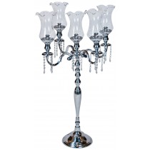 Aluminium Nickel Finish Candle Holder With Glass Shades & Droppers 98 cm