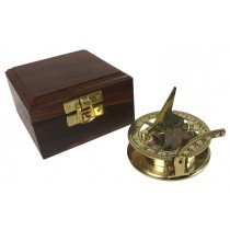 Sundial Brass Compass With Wooden Box 9 cm