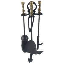 Companion Set - Black / Antique Brass 42cm H: 42.0 x W: 15.0 x D: 17.0cm