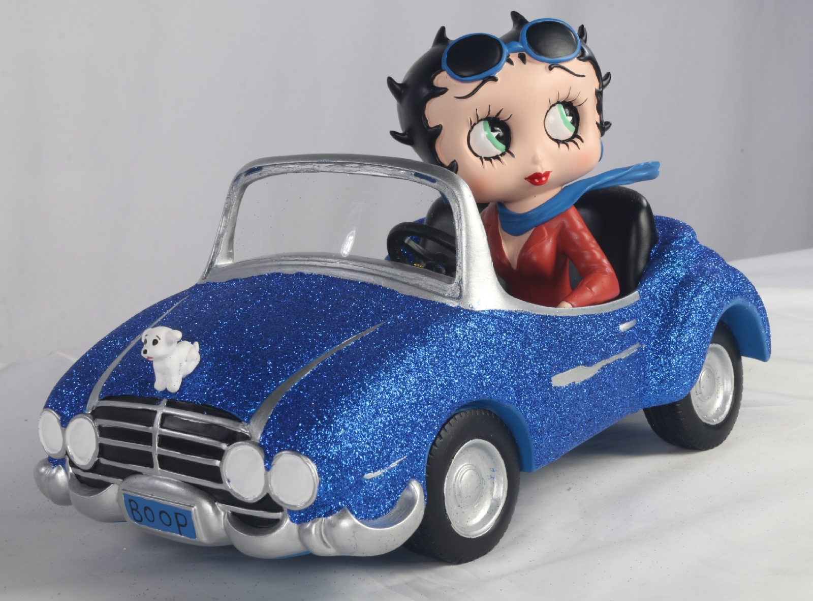 Betty Boop In Motor Car - Blue Glitter ** 30cm H: 17cm x W: 30cm x D: 16.5cm