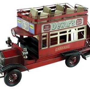 Metal design hand made & hand painted Vintage Red Open Top Bus - 33cm