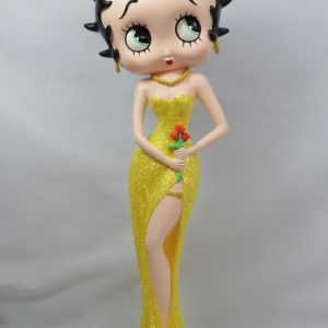 Betty Boop Holding Flowers Yellow Glitter Dress 38cm H: 38.0 x W: 13.0 x D: 13.0cm