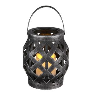 RATTAN LANTERN VINTAGE DESIGN LED CANDLE INC  BLACK