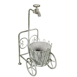 VINTAGE METAL PLANT POT WITH TAP DESIGN