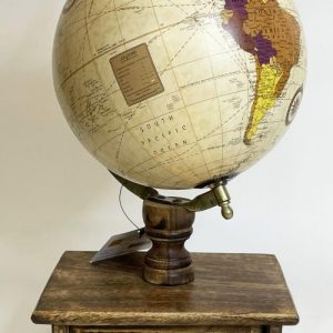 VINTAGE WOOD & METAL GLOBE WITH DRAWER DESIGN TOP FINISHINGS