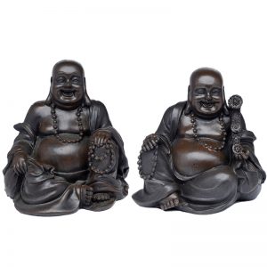 BRUSHED WOOD EFFECT LUCKY BUDDHA FIGURE DESIGN