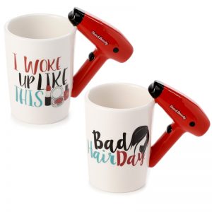 HAIR DRIER WITH SLOGAN CERAMIC SHAPED HANDLE MUG