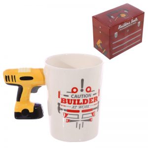 ELECTRIC DRILL WITH BUILDER DECAL CERAMIC SHAPED DESIGN HANDLE MUG